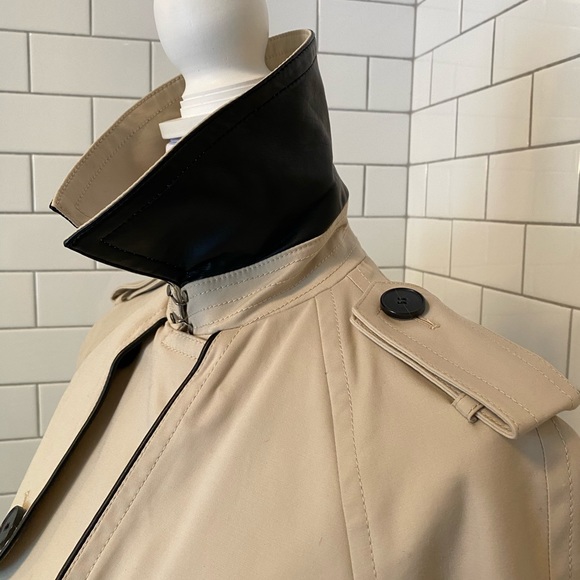Club Monaco Trench Coat Cream/Black Leather S - Picture 3 of 8